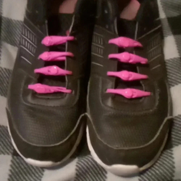 Shoes - Black Sneakers with Pink Laces